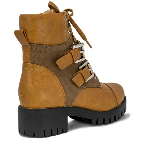 New Madigan Cognac/PU Combat Boot w Tw - Picture 4 of 12